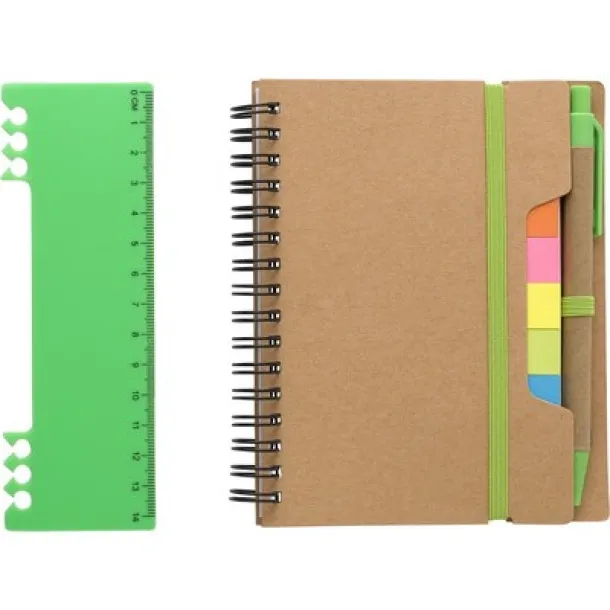  Memo holder, notebook, sticky notes, ball pen light green