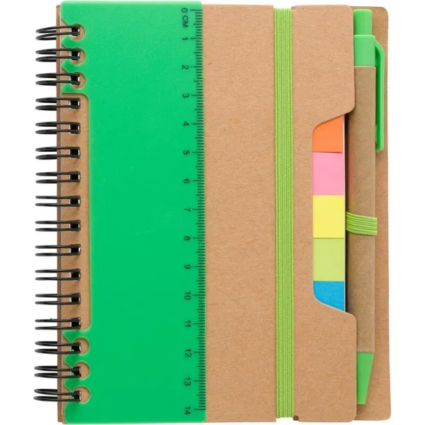  Memo holder, notebook, sticky notes, ball pen light green