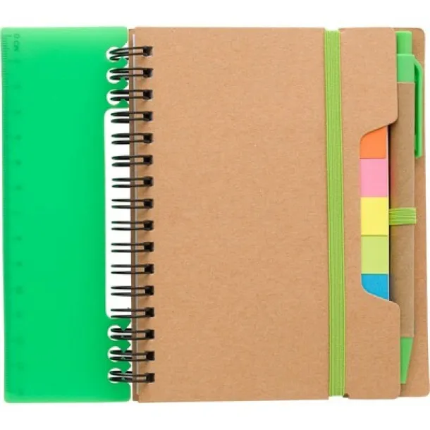  Memo holder, notebook, sticky notes, ball pen light green