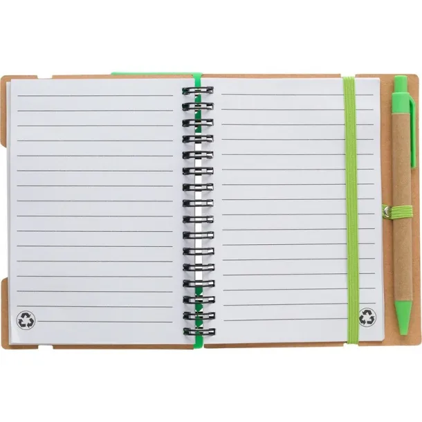  Memo holder, notebook, sticky notes, ball pen light green