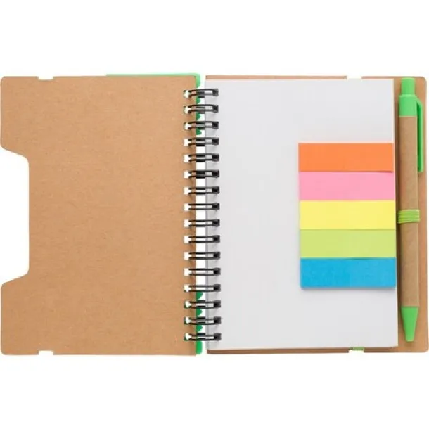  Memo holder, notebook, sticky notes, ball pen light green