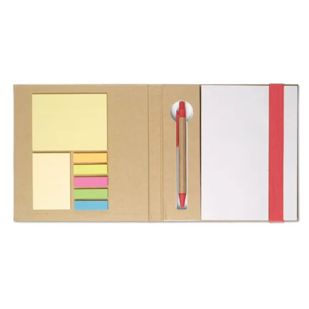 QUINCY Notebook w/ stickynotes & pen Red