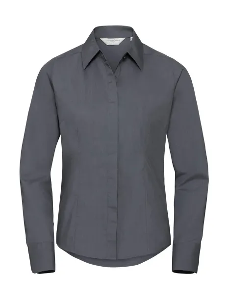  Ladies' LS Fitted Poplin Shirt - Russell Collection Convoy Grey