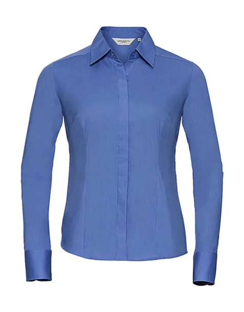  Ladies' LS Fitted Poplin Shirt - Russell Collection Corporate Blue