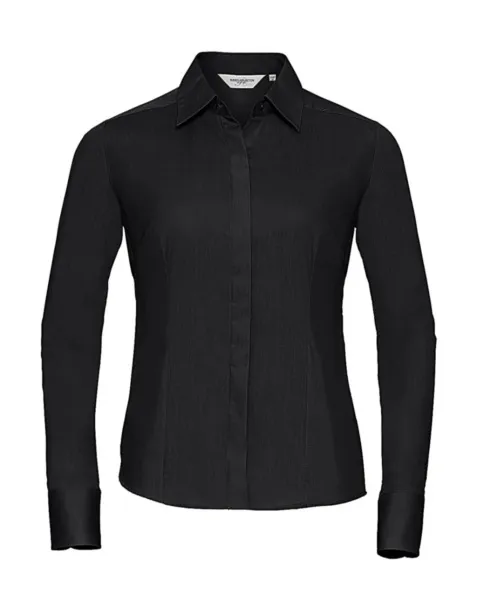  Ladies' LS Fitted Poplin Shirt - Russell Collection Black