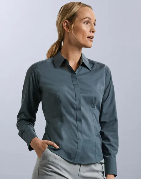  Ladies' LS Fitted Poplin Shirt - Russell Collection