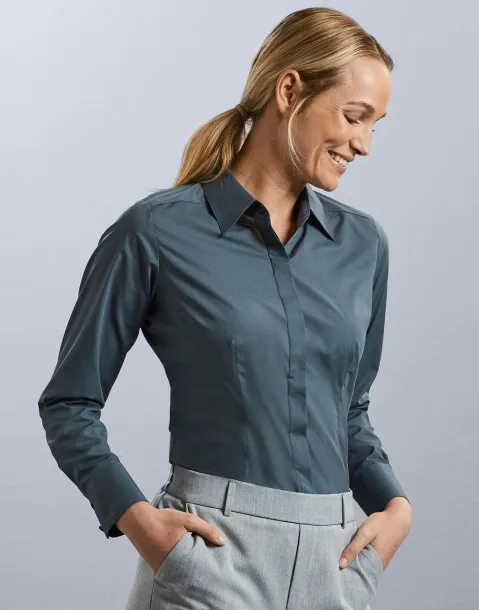  Ladies' LS Fitted Poplin Shirt - Russell Collection