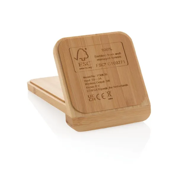  FSC® certified bamboo 5W wireless charging stand - XD Collection Brown 