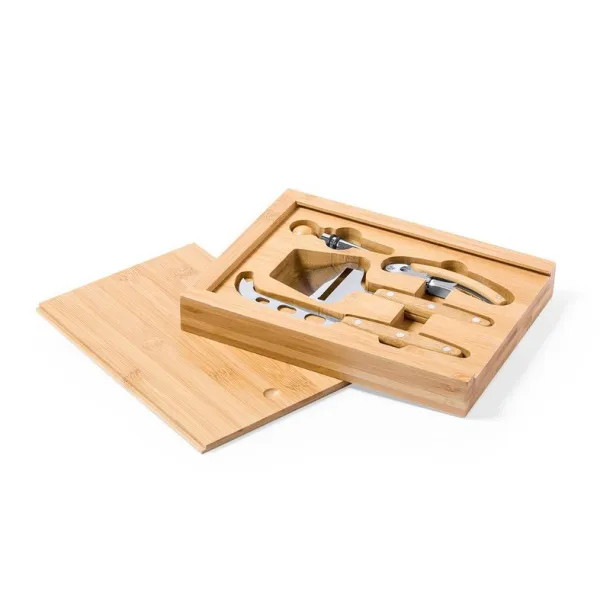  Bamboo cheese and wine set light brown