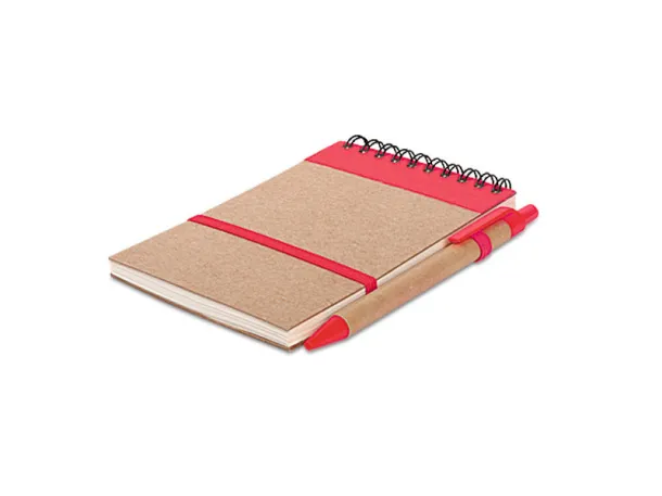 ORGANIC recycled paper notebook with recycled pen Red