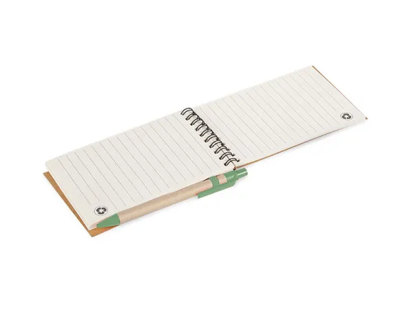 ORGANIC recycled paper notebook with recycled pen Green