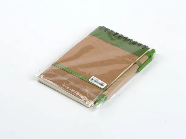 ORGANIC recycled paper notebook with recycled pen Green