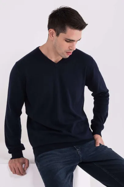  MEN’S V-NECK FINE GAUGE COTTON PULLOVER - 290 g/m² - Legend World Wide Navy