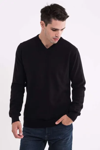  MEN’S V-NECK FINE GAUGE COTTON PULLOVER - 290 g/m² - Legend World Wide Black