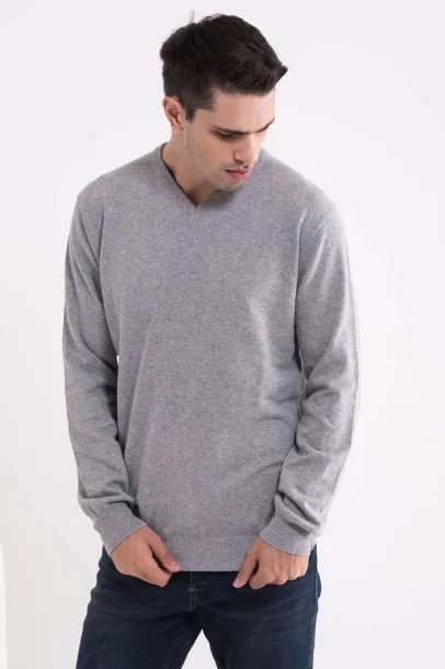  MEN’S V-NECK FINE GAUGE COTTON PULLOVER - 290 g/m² - Legend World Wide Light Melange Grey