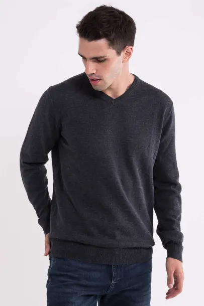  MEN’S V-NECK FINE GAUGE COTTON PULLOVER - 290 g/m² - Legend World Wide Dark Melange Grey