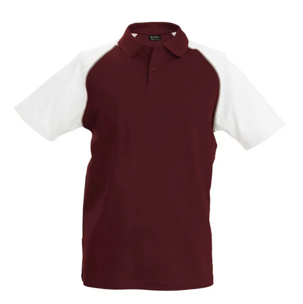 BASEBALL Polo majica kratkih rukava, 200 g/m2 - Kariban Bordeaux Bijela