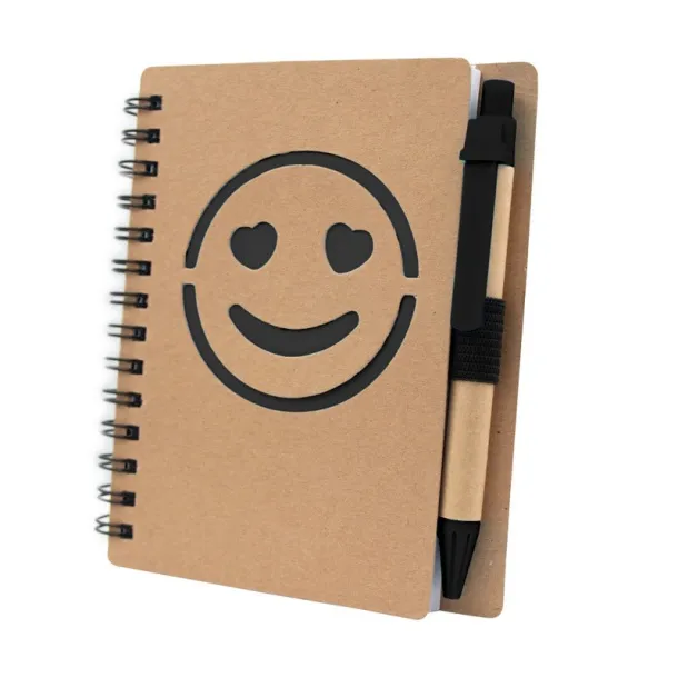  Notebook approx. B7 "smiling face" with ball pen Crna