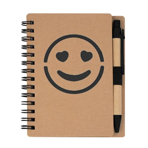  Notebook approx. B7 "smiling face" with ball pen Crna