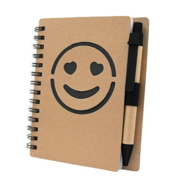  Notebook approx. B7 "smiling face" with ball pen Crna