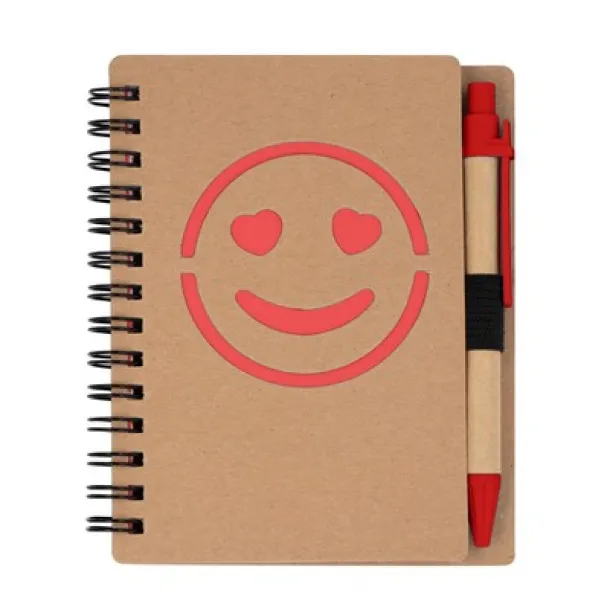  Notebook approx. B7 "smiling face" with ball pen Crvena