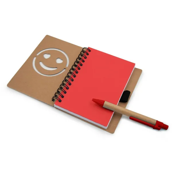  Notebook approx. B7 "smiling face" with ball pen Crvena