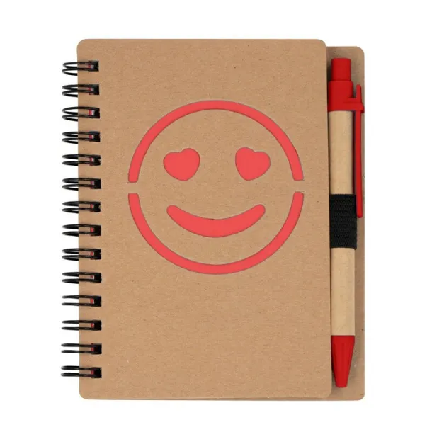  Notebook approx. B7 "smiling face" with ball pen Crvena