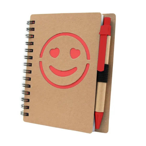  Notebook approx. B7 "smiling face" with ball pen Crvena