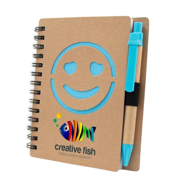  Notebook approx. B7 "smiling face" with ball pen blue