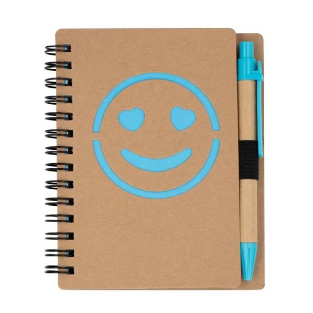  Notebook approx. B7 "smiling face" with ball pen blue