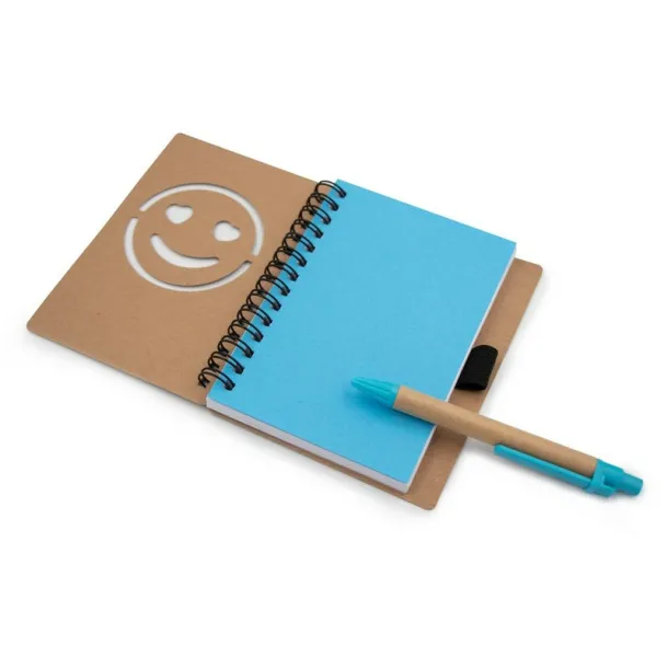  Notebook approx. B7 "smiling face" with ball pen blue