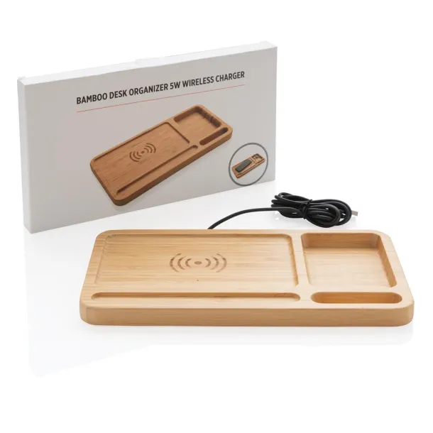  Bamboo desk organizer 5W wireless charger - XD Collection Brown 