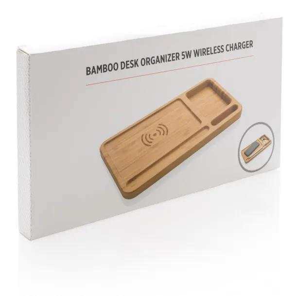  Bamboo stolni organizator i 5W bežični punjač - XD Collection Smeđa 