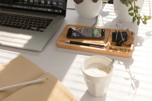  Bamboo desk organizer 5W wireless charger - XD Collection Brown 