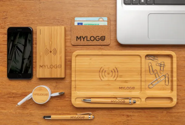  Bamboo stolni organizator i 5W bežični punjač - XD Collection Smeđa 