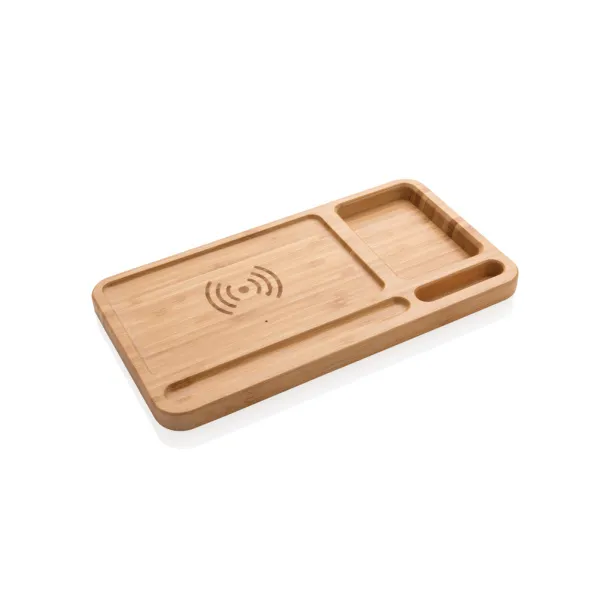  Bamboo desk organizer 5W wireless charger - XD Collection Brown 