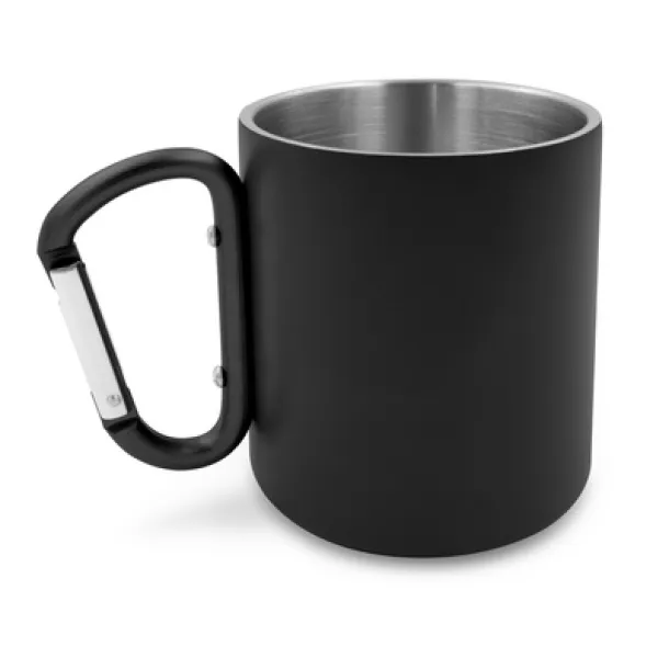 Pari Recycled stainless steel mug 280 ml with carabiner clip Crna