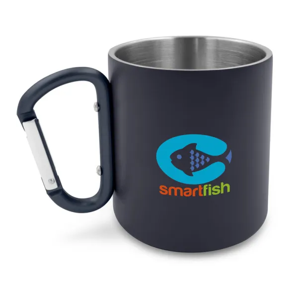 Pari Recycled stainless steel mug 280 ml with carabiner clip navy blue