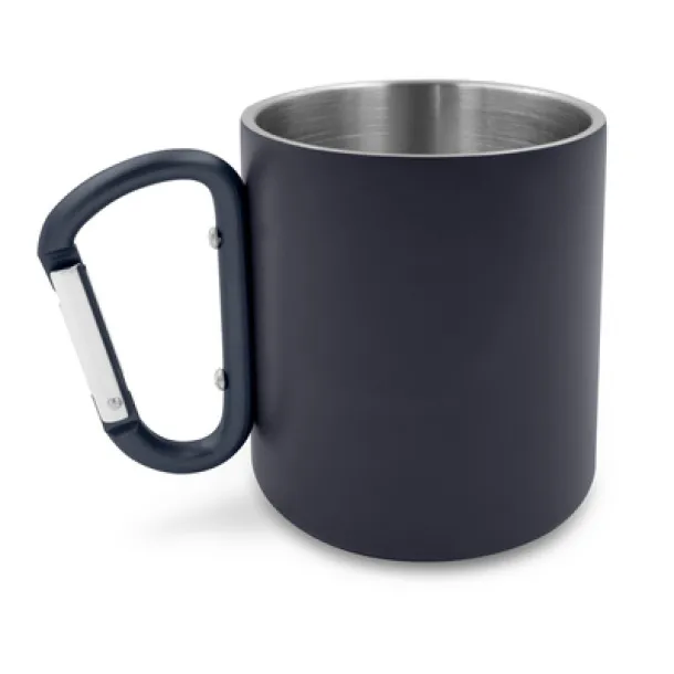 Pari Recycled stainless steel mug 280 ml with carabiner clip navy blue