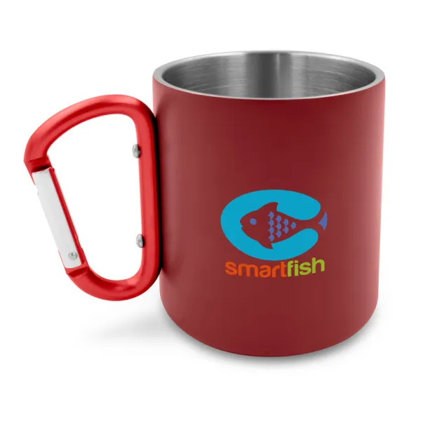 Pari Recycled stainless steel mug 280 ml with carabiner clip red