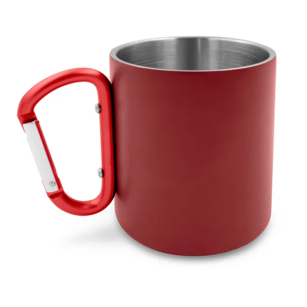 Pari Recycled stainless steel mug 280 ml with carabiner clip red