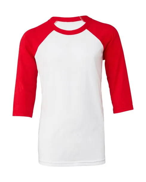  Youth 3/4 Sleeve Baseball Tee - Bella+Canvas Bijela Crvena