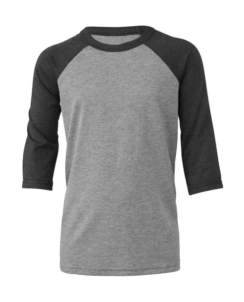  Youth 3/4 Sleeve Baseball Tee - Bella+Canvas Siva Charcoal-Black Triblend