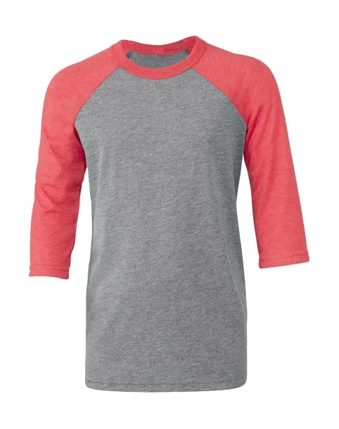  Youth 3/4 Sleeve Baseball Tee - Bella+Canvas Siva Red Triblend