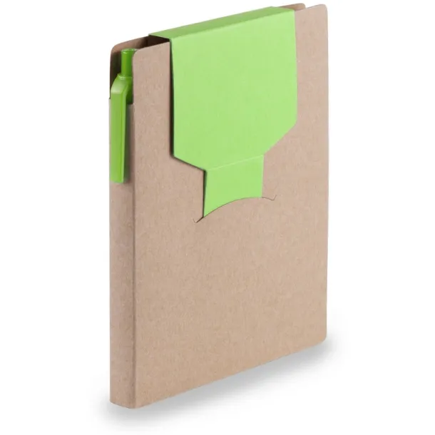  Memo holder, notebook A6, sticky notes, ball pen light green