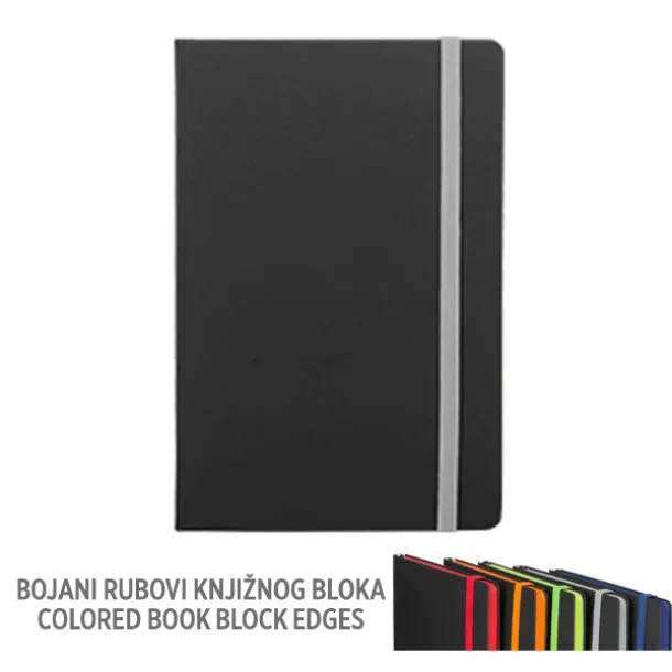 FLUX EDGE Notes s elastičnom trakom i obojanim rubom papira, A5 Siva