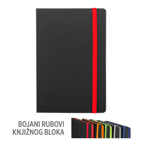 FLUX EDGE Notes s elastičnom trakom i obojanim rubom papira, A5 Crvena
