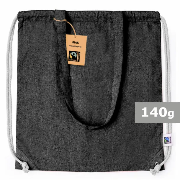  Recycled cotton drawstring bag, shopping bag black