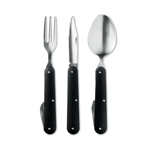 3 SERVICE Camping SS cutlery set Black