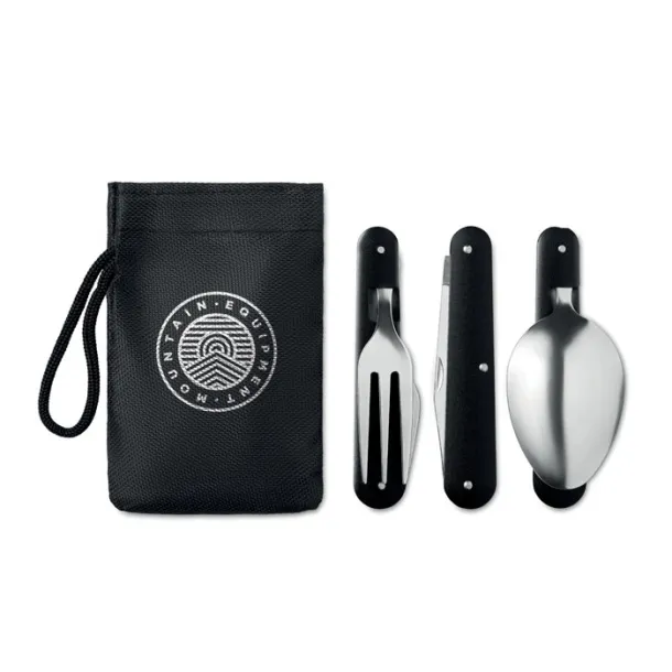 3 SERVICE Camping SS cutlery set Black